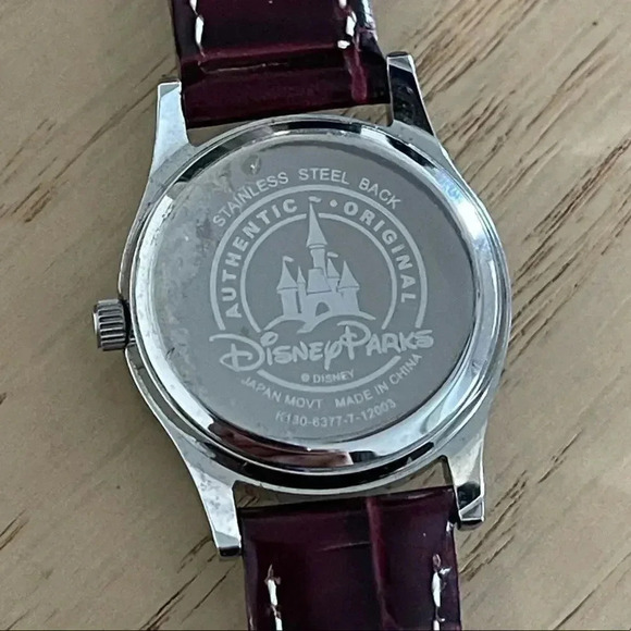 Disney Parks Women’s Classic Minnie Mouse Burgundy Leather Strap Slim Watch - Picture 5 of 8